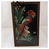 Vintage Mexican Feathercraft Bird Picture in Wooden Frame