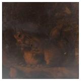 19th Century Oil Painting With Two Squirrels and a Bird
