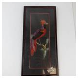 Vintage Mexican Feather Art Bird Painting in Frame