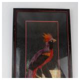 Vintage Mexican Feather Art Bird Painting in Frame