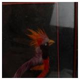 Vintage Mexican Feather Art Bird Painting in Frame