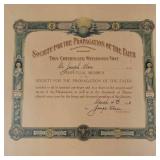 1913 Society for the Propagation of the Faith Certificate for Joseph Kren