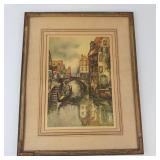 Claude Dorval Venice Canal Scene Continental Lithograph Print Framed