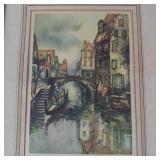 Claude Dorval Venice Canal Scene Continental Lithograph Print Framed
