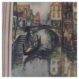 Claude Dorval Venice Canal Scene Continental Lithograph Print Framed