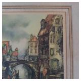 Claude Dorval Venice Canal Scene Continental Lithograph Print Framed