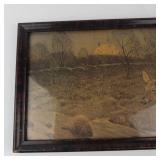 Vintage Framed Deer Wildlife Print Wall Art
