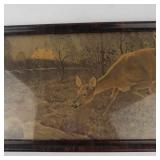 Vintage Framed Deer Wildlife Print Wall Art