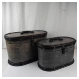 Vintage Oval Faux Crocodile Storage Boxes Set of 2