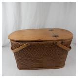 Vintage Red Man Woven Picnic Basket With Wooden Insert