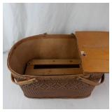 Vintage Red Man Woven Picnic Basket With Wooden Insert