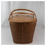 Vintage Red Man Woven Picnic Basket With Wooden Insert
