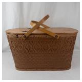 Vintage Red Man Woven Picnic Basket With Wooden Insert