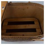 Vintage Red Man Woven Picnic Basket With Wooden Insert