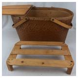 Vintage Red Man Woven Picnic Basket With Wooden Insert