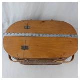 Vintage Red Man Woven Picnic Basket With Wooden Insert