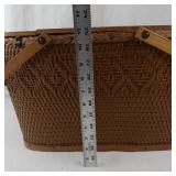 Vintage Red Man Woven Picnic Basket With Wooden Insert