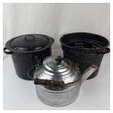 Vintage Everedy Enamelware Coffee Pot & Stock Pots (Lot of 3)