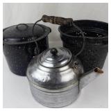 Vintage Everedy Enamelware Coffee Pot & Stock Pots (Lot of 3)