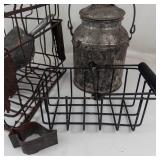 Mixed Lot of Vintage Wire Baskets, Milk Can, Scoop & Clip