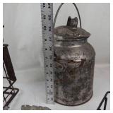 Mixed Lot of Vintage Wire Baskets, Milk Can, Scoop & Clip