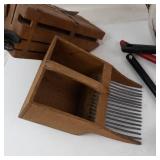 Mixed Lot Rustic Wooden Berry Picker Tool & Enamel Berry Scoops