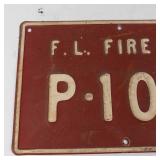 Vintage F. L. Fire No. P-104 Metal Sign Plate