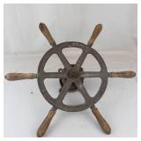 Vintage Metal & Wood Ship Steering Wheel