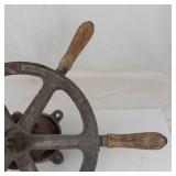 Vintage Metal & Wood Ship Steering Wheel