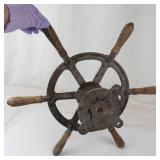 Vintage Metal & Wood Ship Steering Wheel