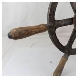 Vintage Metal & Wood Ship Steering Wheel