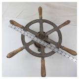 Vintage Metal & Wood Ship Steering Wheel