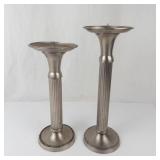 Pair of Silver Tone Fluted Candlesticks