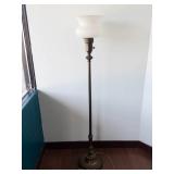 Vintage Brass Floor Lamp With Glass Shade - Untested