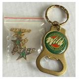 (5) Vintage Minnesota North Stars / Wild / NHL Hockey Pins and Keychain