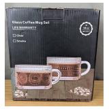 Vintage Glass Coffee Mugs Set - Brand New