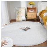 Round White Fluffy 5ft Rug $39.99 Retail - Brand New