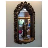 Hand Carved Wood Wall Mirror With Figural Frame