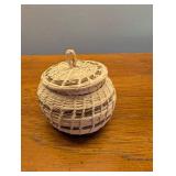 Mixed Lot of 3 Decorative Home Pieces - Vase, Carved Figure & Woven Basket