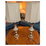 Pair of White and Brass Table Lamps