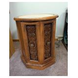 Carved Wood Pedestal Table With Stone Top