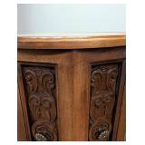 Carved Wood Pedestal Table With Stone Top