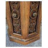 Carved Wood Pedestal Table With Stone Top