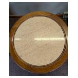 Carved Wood Pedestal Table With Stone Top