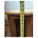 Carved Wood Pedestal Table With Stone Top