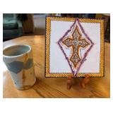 Handmade Ceramic Cup & Signed Tile Art (Lot of 2)