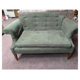Green Tufted Loveseat With Wood Legs