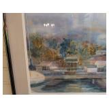 Signed 1997 Watercolor Harbor Scene in Frame