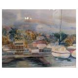 Signed 1997 Watercolor Harbor Scene in Frame
