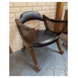 Cane Back Wood Armchair With Upholstered Seat